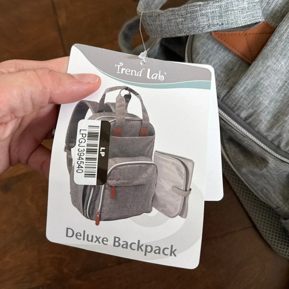 Trend Lab Deluxe Diaper Backpack‎ Grey 12 Pockets Insulated Wipe Pocket